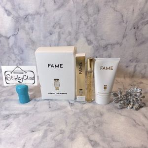 Paco Rabanne Fame Set-Fame EDP Travel Spray,Fame Lotion-10ml,75ml-2pc-BOXED-NEW